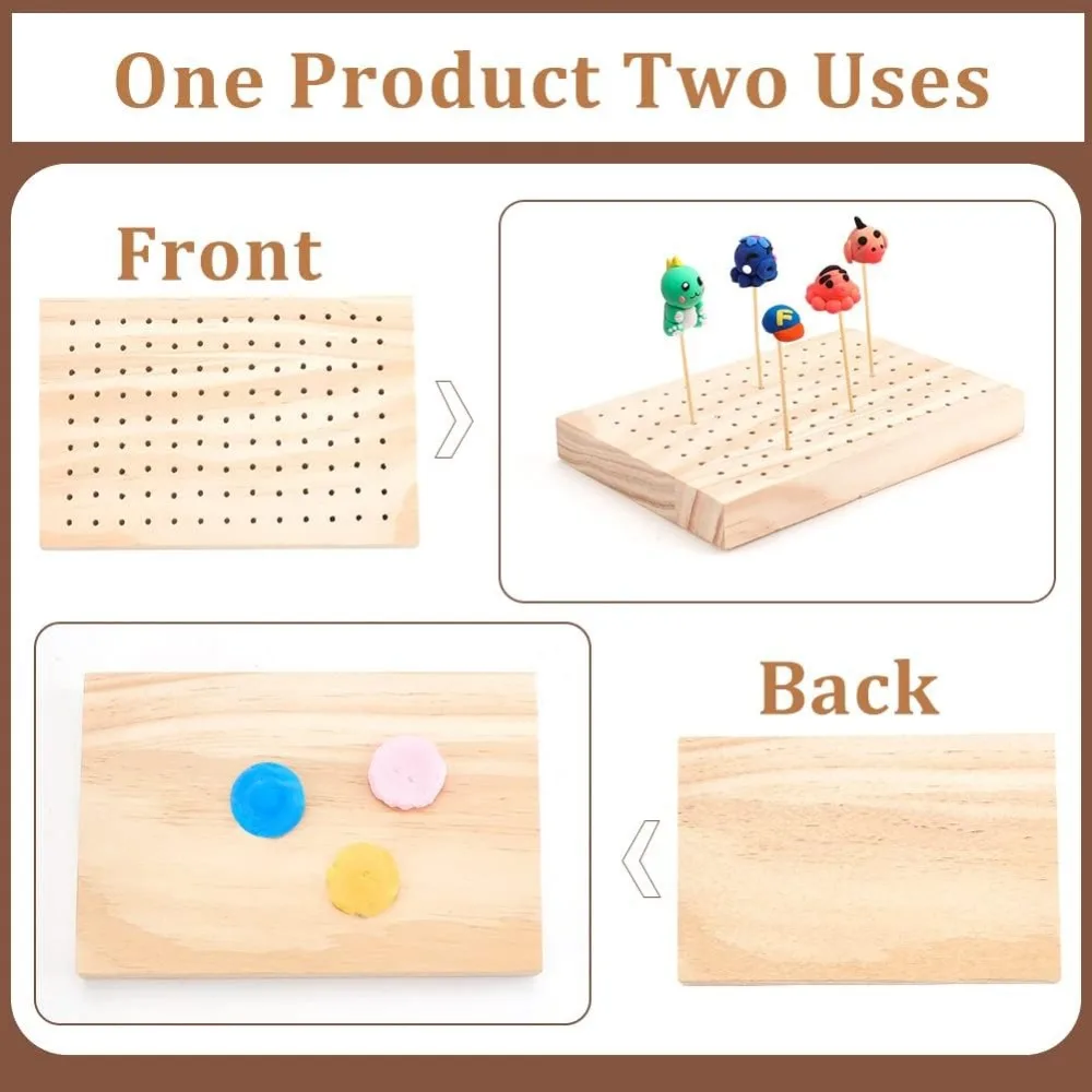 Oak Wooden Food Skewer Holder Food Display Board Clay Figurines Display Trays Rectriangle Pick Stand Craft 117 Holes food display stand