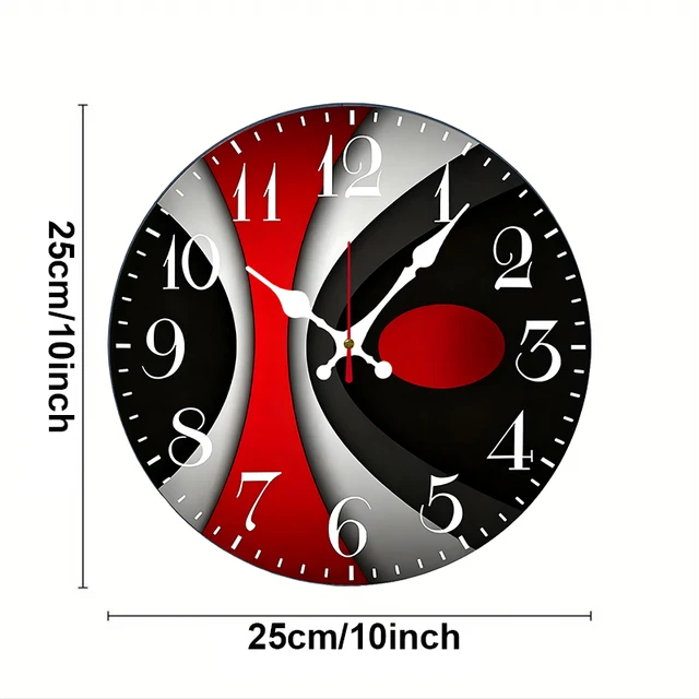 Black & Red Wooden Round Silent Wall Clock 2