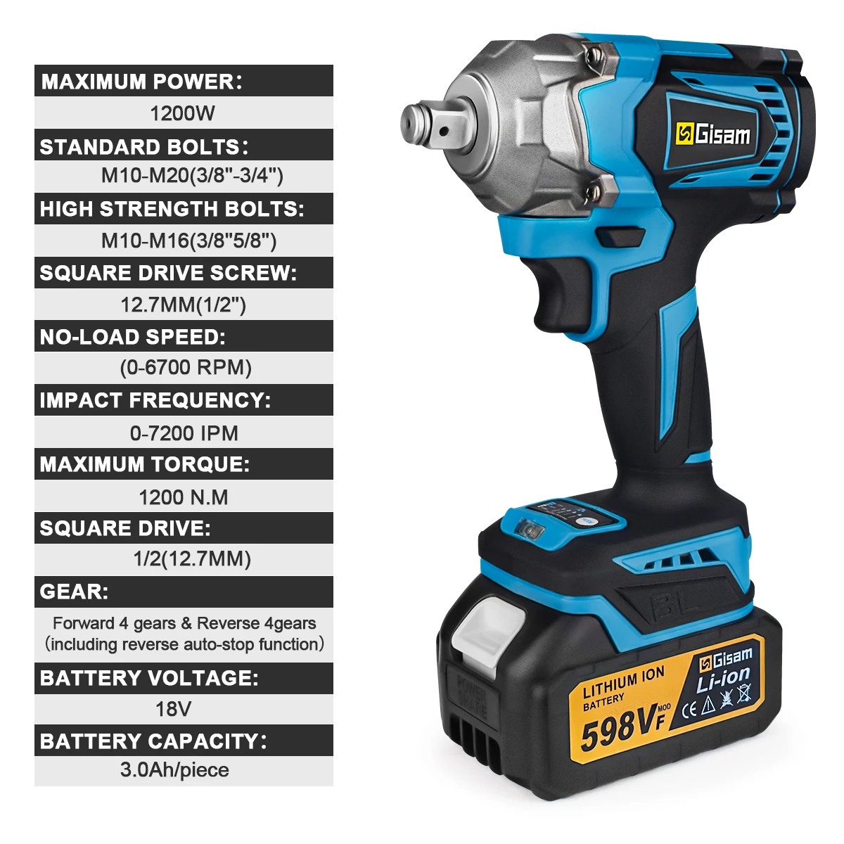 1200N.M Brushless Electric Impact Wrench Cordless Electric Wrench 1/2 Inch Lithium-Ion Battery Power Tool for Makita 18V Battery 4