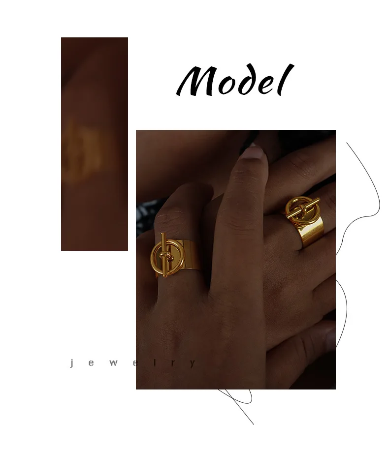 Punk Edelstahl Ringe Für Frauen Männer 18K Gold Überzogene Wasserdichte Unisex Einstellbare Ästhetische Finger Ring Paare Schmuck Geschenk – Detail 1