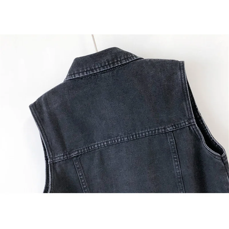 2023 Vest for Women Jeans Veste Femme Casual Sleeveless Black Short Jacket Single-breasted Pocket Female Waistcoat Overcoat