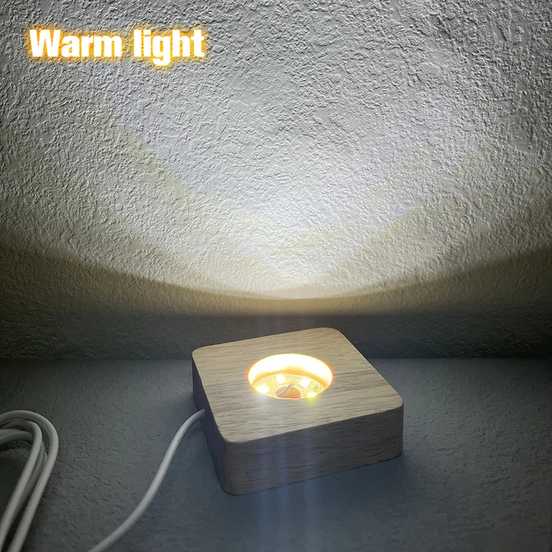 Crystal Glass LED Light Display Base - Wooden Night Lamp Stand Decor