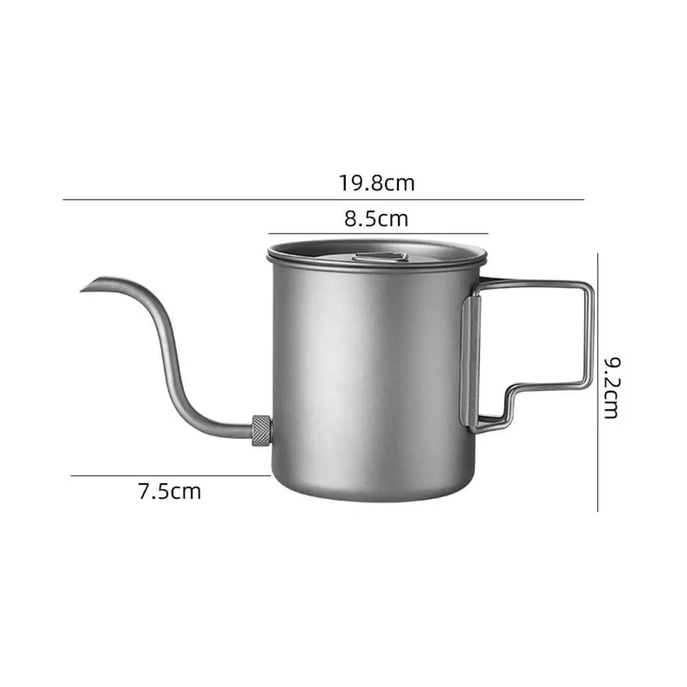 420ml 순수 티타늄 캠핑 커피 머그컵 (탈부착 가능한 구스넥 주둥이 포함), 야외 캠프파이어 물 끓이기 컵, 백패킹 하이킹용