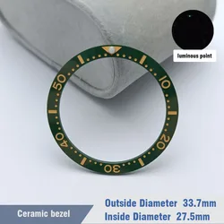 Premium Ceramic Diving Bezel Ring - Flat Insert for Watch Replacement (33.7mm x 27.5mm) (4green)