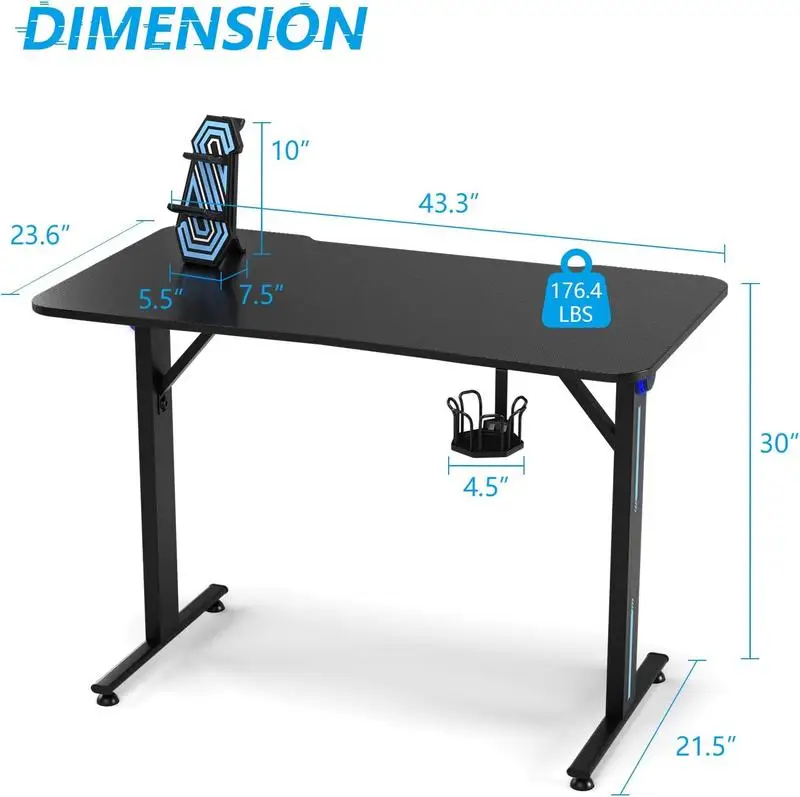 Costway-Gaming Desk, T-Shaped Computer Desk w/ Ergonomic Home Office Game Station with Carbon Fiber Surface images - 6