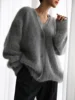 Women's Cardigans Korean Fashion V-neck Sweater Coat Long Sleeve Oversized Sweater Female Buttons Solid Knitted Jacket Women 5