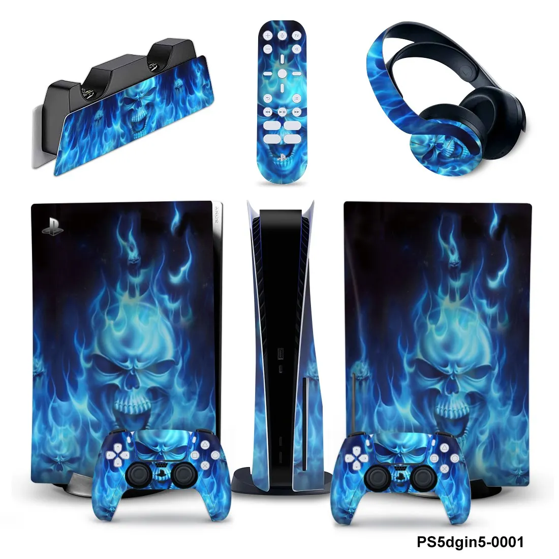 5 in 1 New Design Full Set Skin For PS5 Disk Console Vinyl Sticker Decal For PS5 Controller & Charge Stand & Headset & Remote 