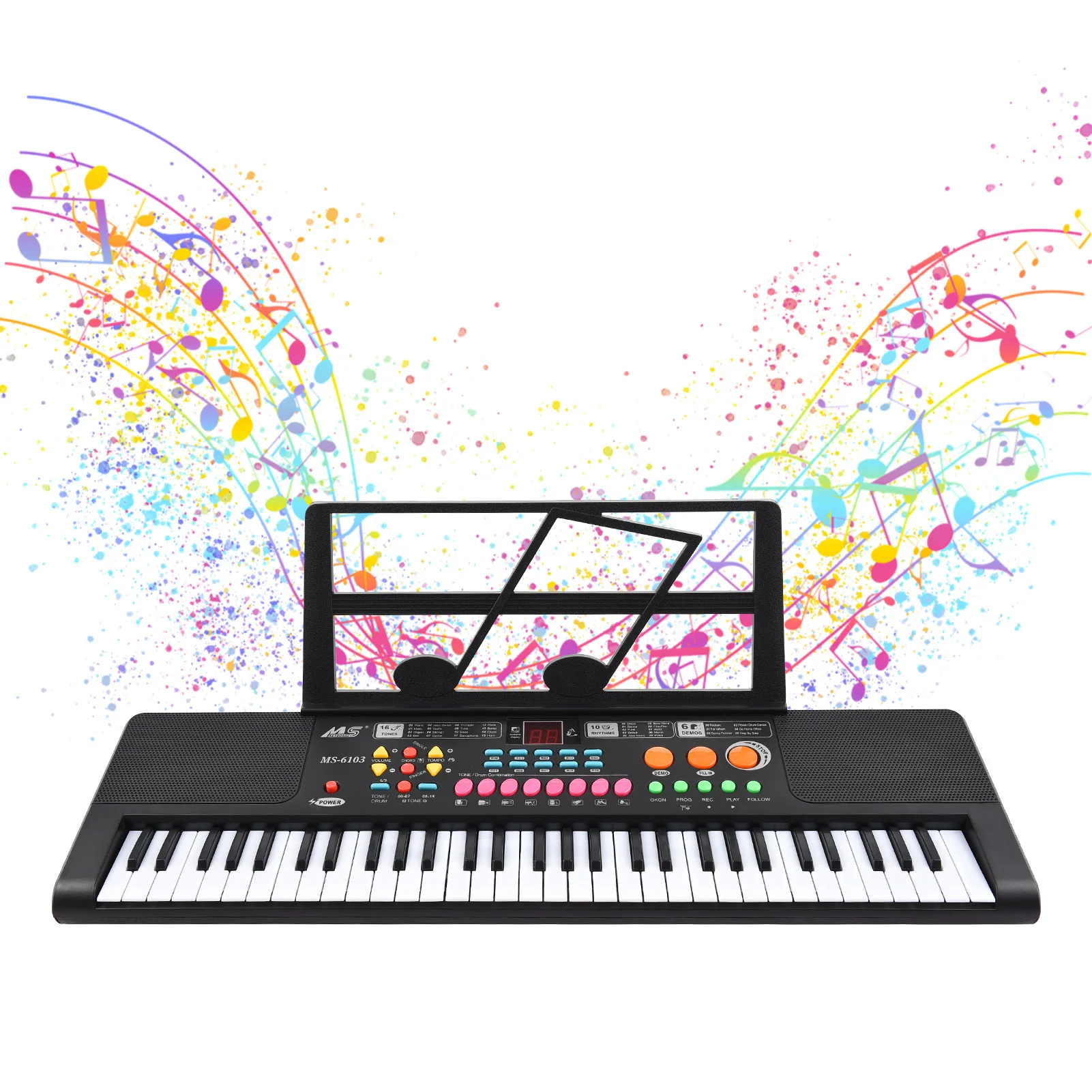 61 Key Electronic Keyboard Piano Dual Speaker 16 Tones 10 Rhythms 6 Demo Musical Instrument Portable