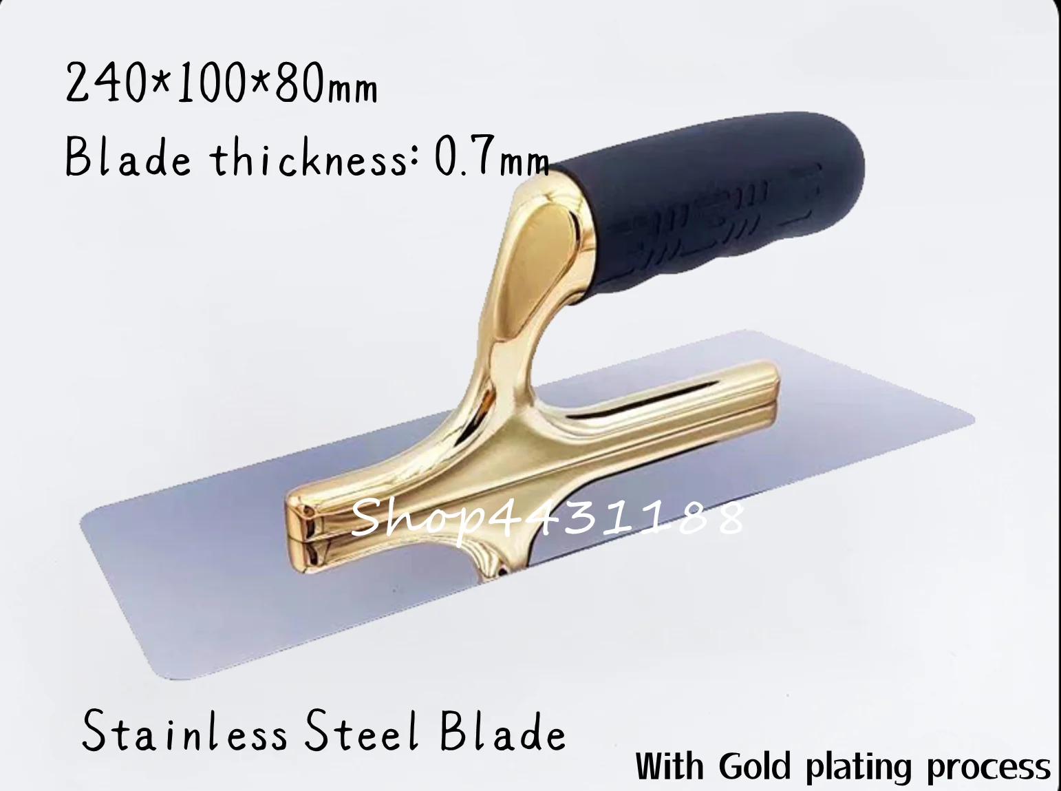 24*10cm Gold plated round corners diatom mud construction nail-free stainless steel trowel batch knife mud trowel thick 0.7mm