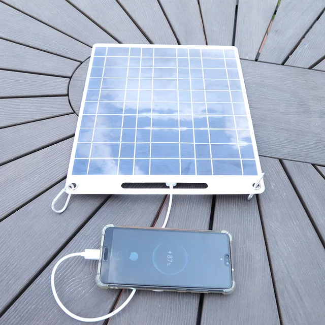 30W 5V Portable Solar Panel Polysilicon Solar Cell Panel Dual USB Ports Solar Plate with 2 Carabiners for Outdoor Camping Hiking 1