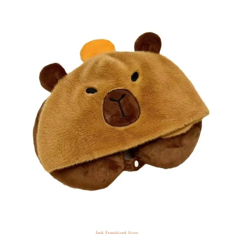 

Capybara Hat Neck Pillow Anime Figure Hooded UShaped Pillow Soft and Portable