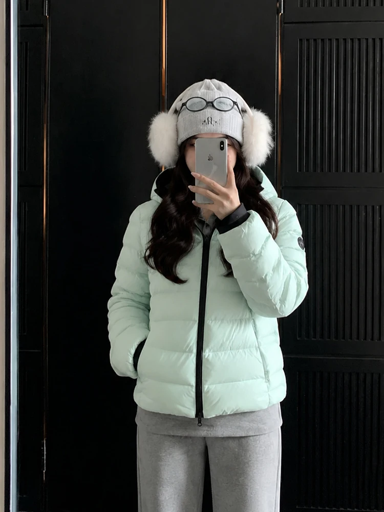 Winter Short Pork Rib Style Hooded Down Jacket Women White Duck Down Zipper Parker Outwear Female Outdoor Cold Proof Down Jacket