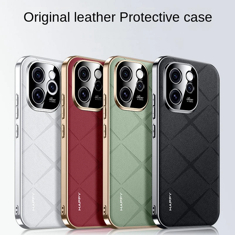 Luxury Leather Plating Frame Phone Case with Camera Protection and Shockproof Bumper