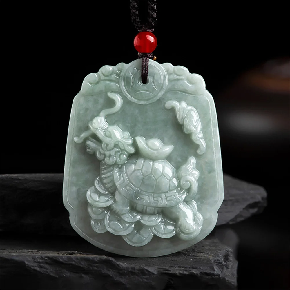 

Винтажное ожерелье из натурального зеленого жадеита, резная китайская черепаха дракона, стандартное ретро-ожерелье для женщин и мужчин, подарочные украшения