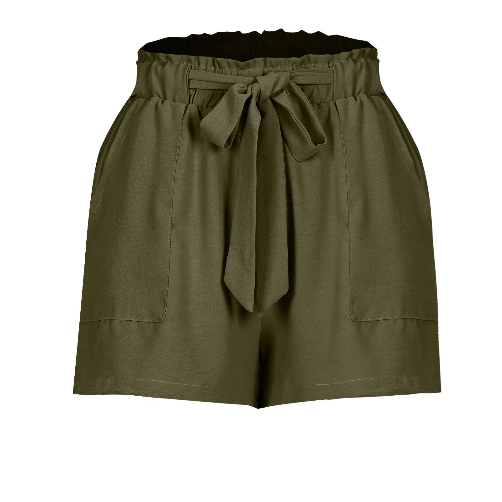 Solto algodão linho feminino verão calças casuais cintura elástica cordão cintura alta confortável shorts estilo coreano lazer