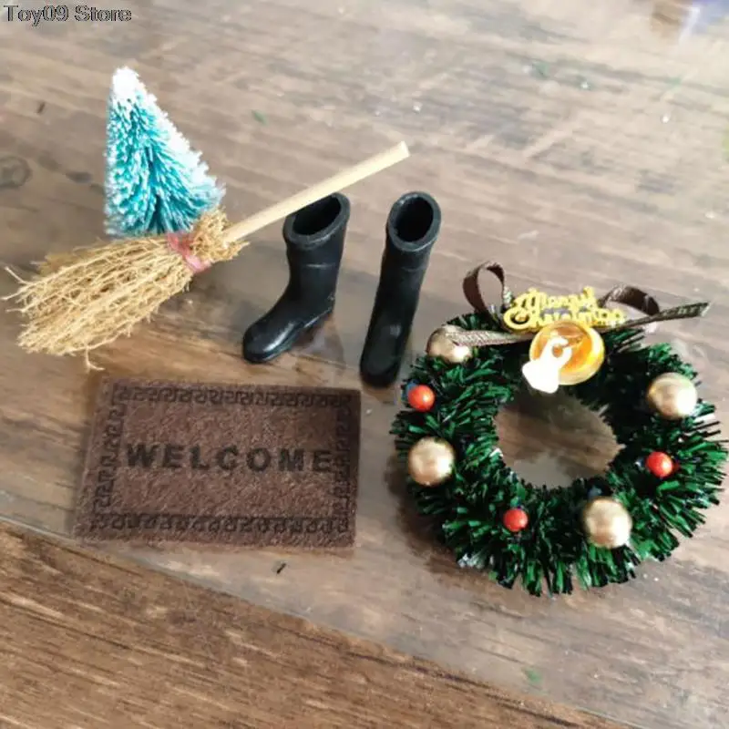 

1/2/5pcs/set 1/6 1/12 Dollhouse Christmas Boots Tree Wreath Pine Santa Claus carpet Broom Dollhouse Miniature Accessories