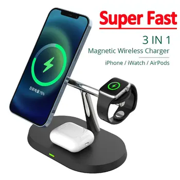 3 in 1 Magnetic Wireless Charger 15W Fast Charging Macsafe For iPhone 12 13 14 Pro Max Samsung Apple Watch Airpods Pro Station 1