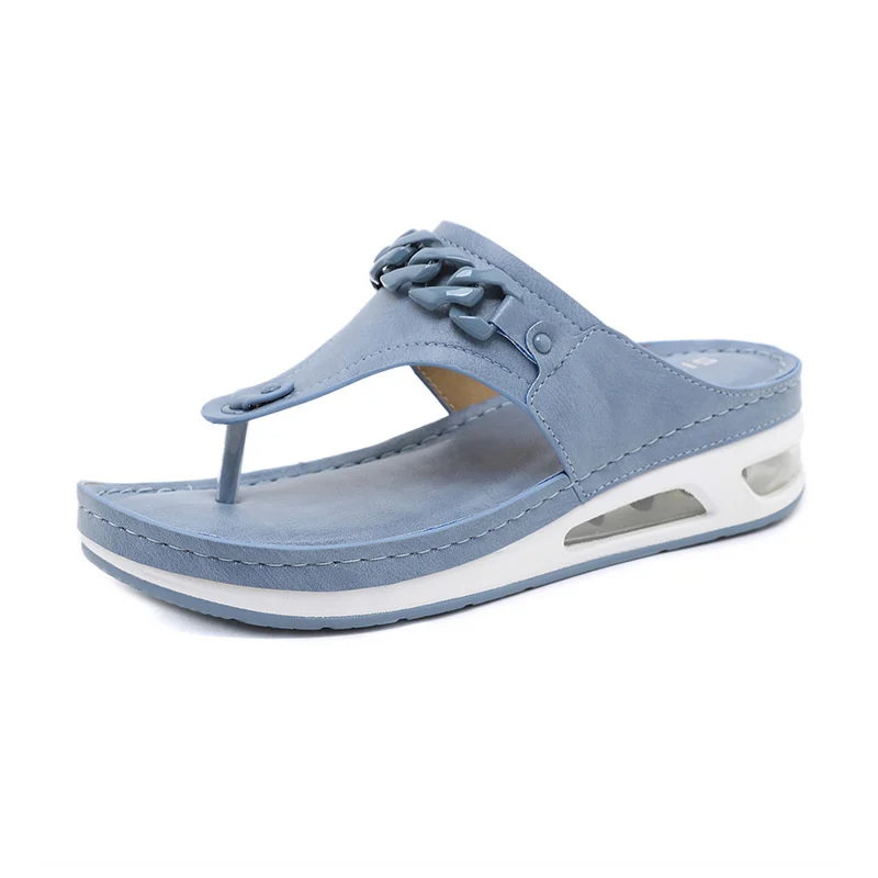 

New 2023 Sandals Women's Leisure Air Cushion Sole Large Vehicle Sewing Wedge Heel Comfort Slippers