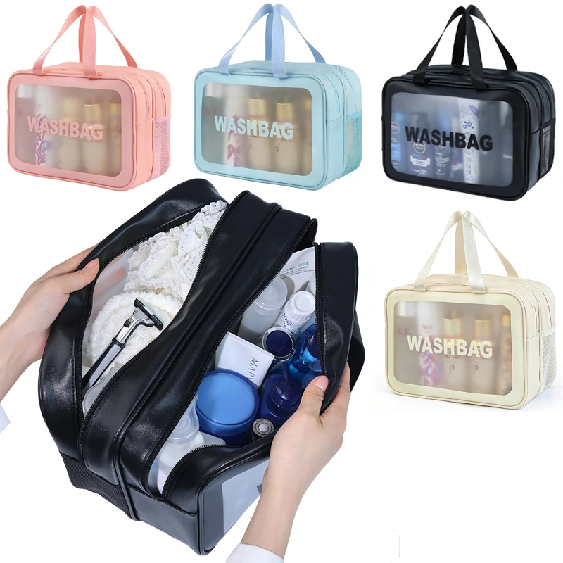 Trocken-Nass-Trennung, doppelte transparente PU-Kosmetiktasche, tragbare Waschtasche, Kosmetik-Aufbewahrungstasche, Reise-, Fitness- und Schwimmzubehör