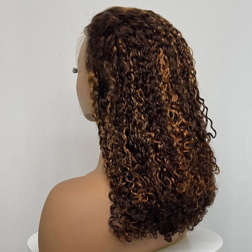 300% Density Burmese Pixie Cut Kinky Curly Human Hair Wig 99J Highlight 13x4 Transparent Lace Front Wig for Black Women 16 inch