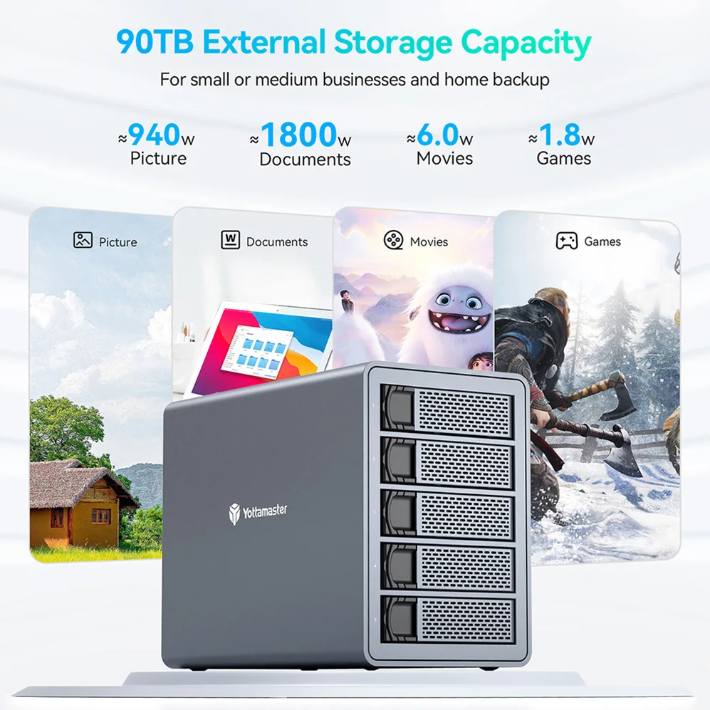 요타마스터 2/4/5 베이 HDD SSD 인클로저 150W 타입 B USB 3.0 SATA 도킹 스테이션 90TB 3.5인치/2.5인치 하드 드라이브 도크 (PC, 노트북, NAS용)