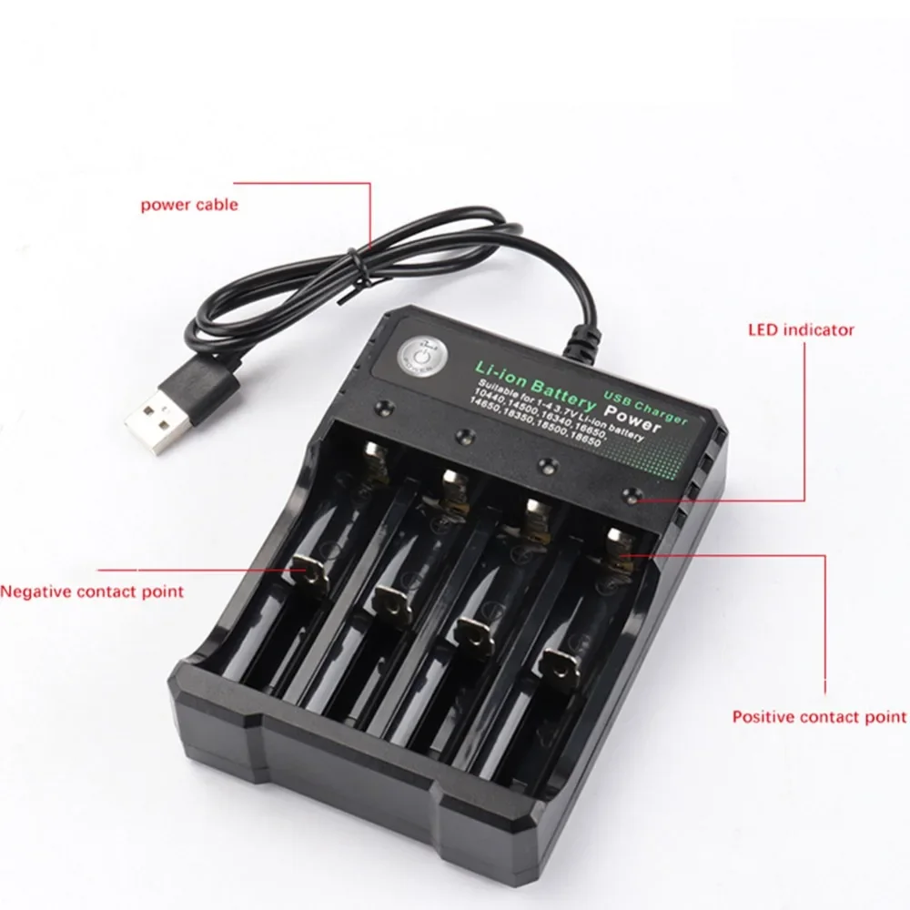 Rechargeable Lithium Batteries 12 4 Slots AC 110V 220V 18650 Battery Charger Black For 14500 14650 16650 18350 18500 18650 37V battery charger