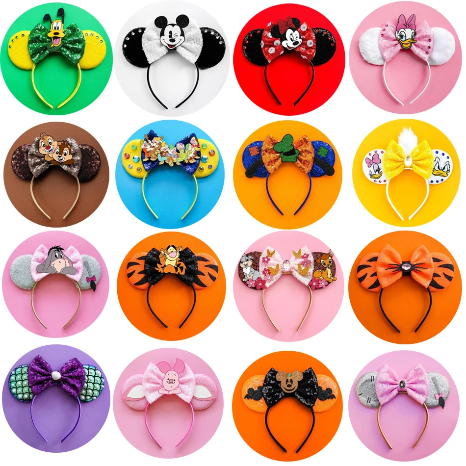 

Disney Mickey Minnie Ear Headband Winnie the Pooh Girls Women Sequin Bow Ears Costume Cosplay Adult Kids Halloween Headband Gift