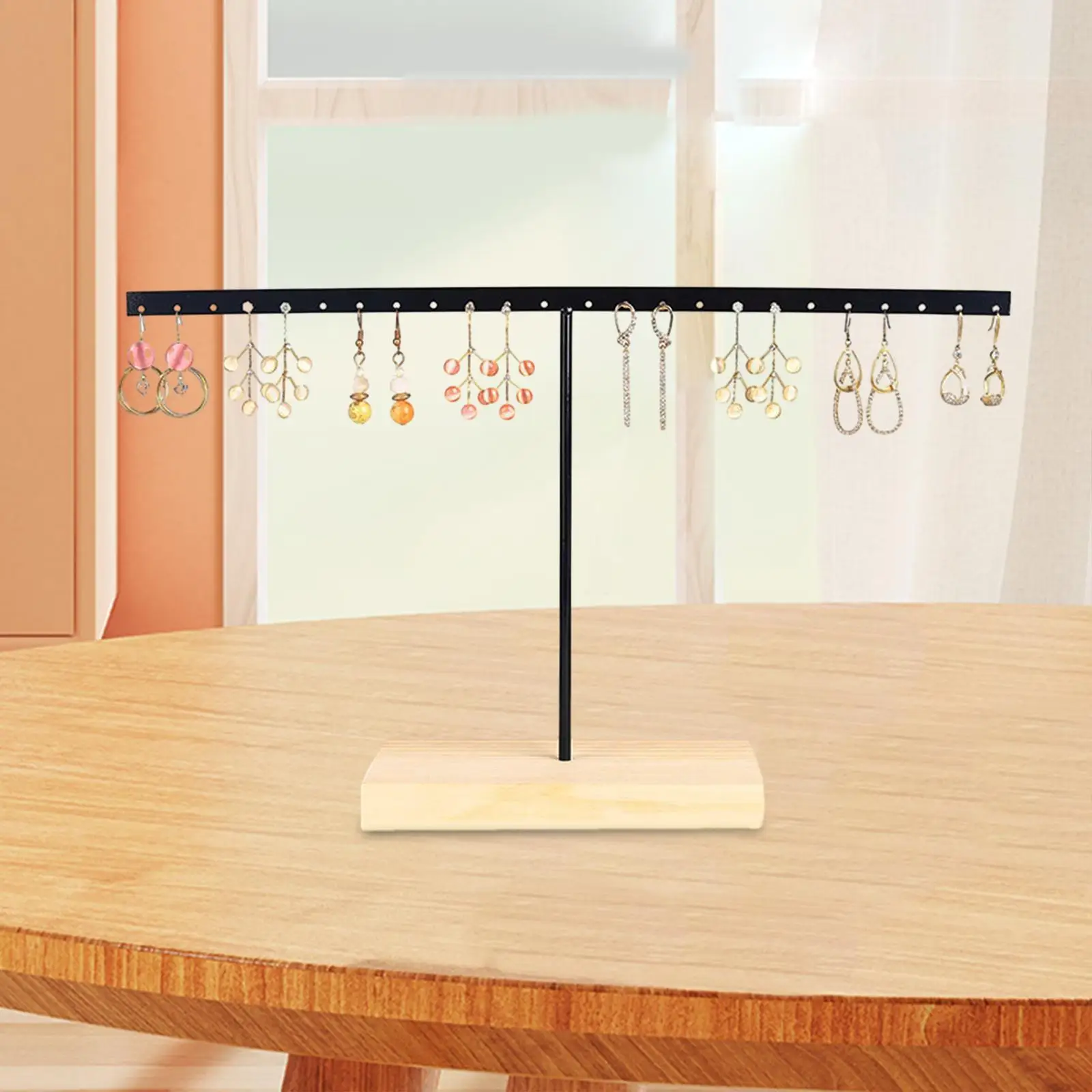 Earrings Organizer Stable Wooden Base Jewelry Storage Rack Earring Holder Stand for Rings Ear Studs Watch Earrings Tabletop