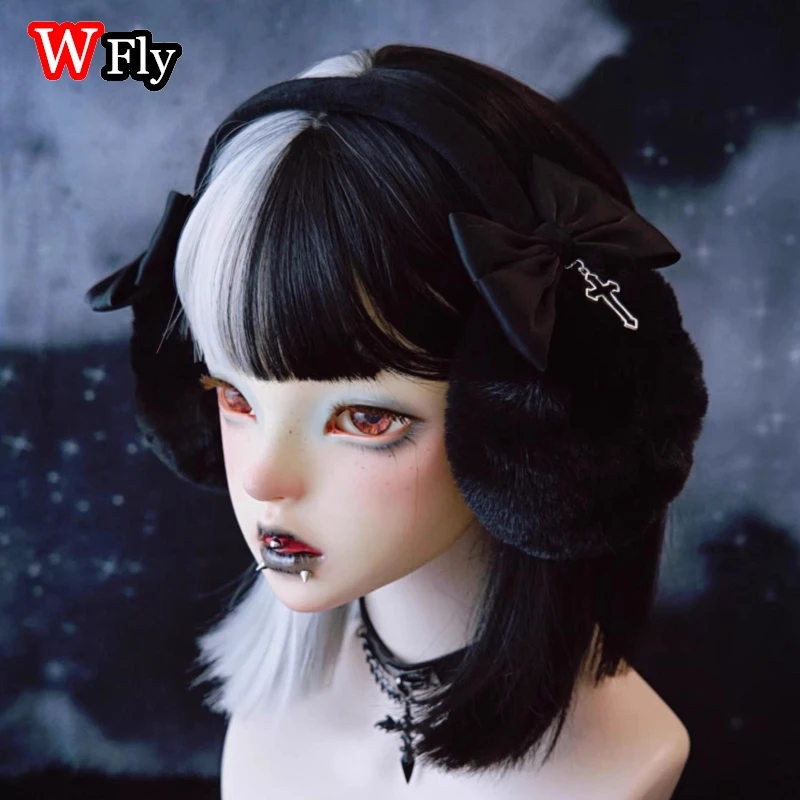 Lolita Women&rsquo;s Harajuku Steampunk Y2K GIRLS lace bow Cross pendant keep warm headband Plush foldable earmuffs Earmuff Ear Muff warm earmuffs
