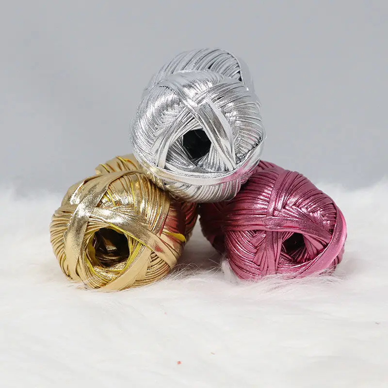 INS Metallic Yarn Crochet Knitting DIY Material Needlework Weaving Fancy Thick Cloth Wool Shinny Gold Silver Purse Handbag
