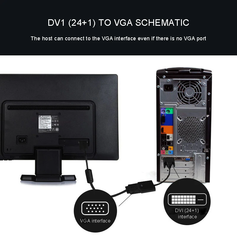 DVI To VGA Connection 24+1 Full HD 1080P High Speed Tape Chip Converter For PC Computer HDTV Monitor Display