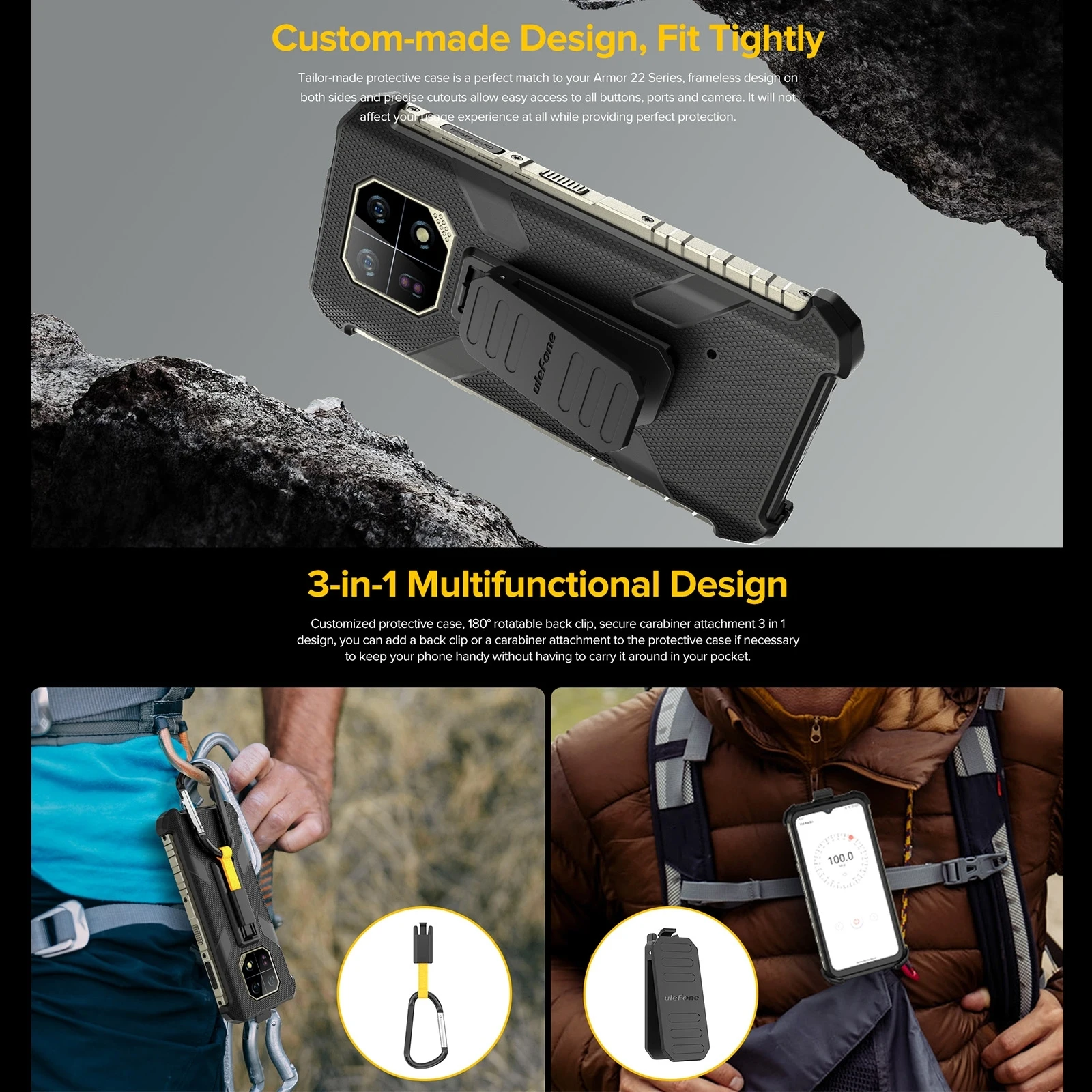 Ulefone Armor 22 Phone Case Ulefone Back Clip Phone Case with Carabiner For Ulefone Armor 22