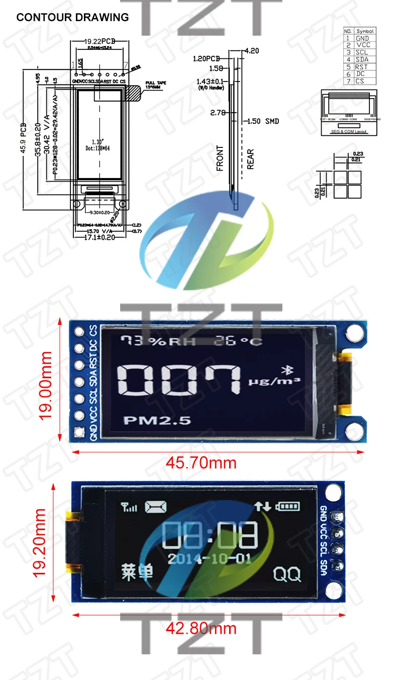 1,3 Zoll OLED Display 4PIN 7PIN64×128 LCD Modul SSD1312 LCD 1,3 "OLED Vertikale Bildschirm Modul für Arduino – Detail 3