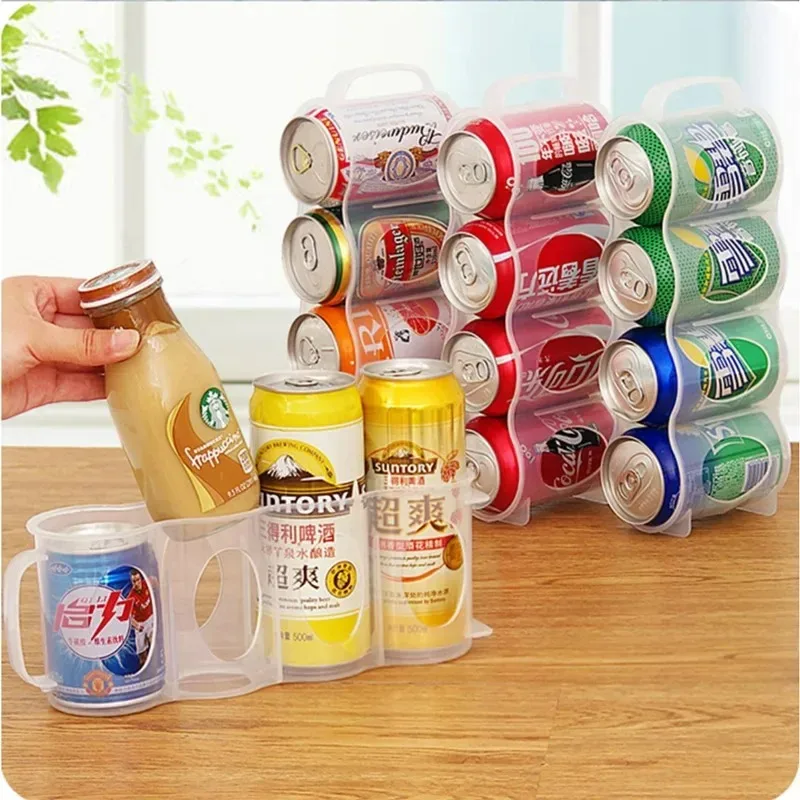 4 Holes Beer Can Organizer Fridge Soda Drink Bottle Holder Kitchen Storage Box