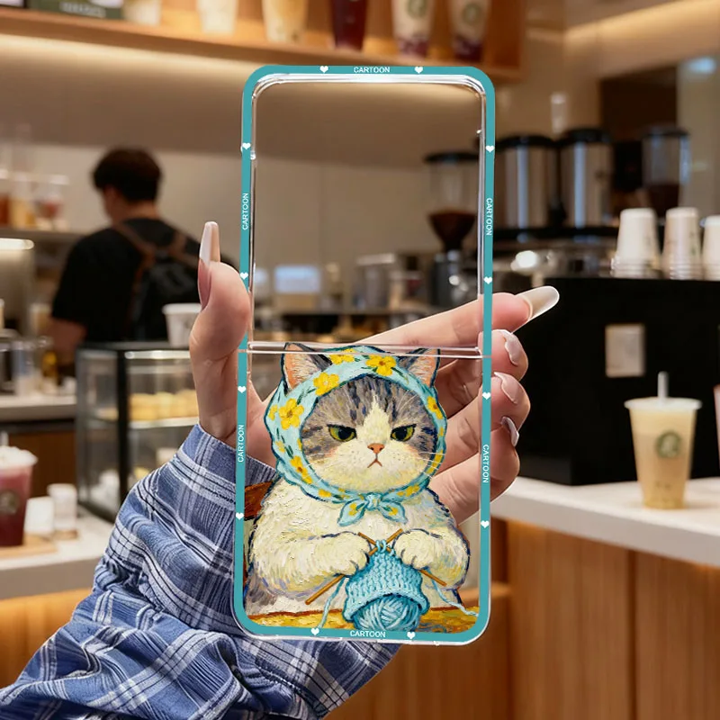 Korean Cartoon Cat Hard Folding Phone Case