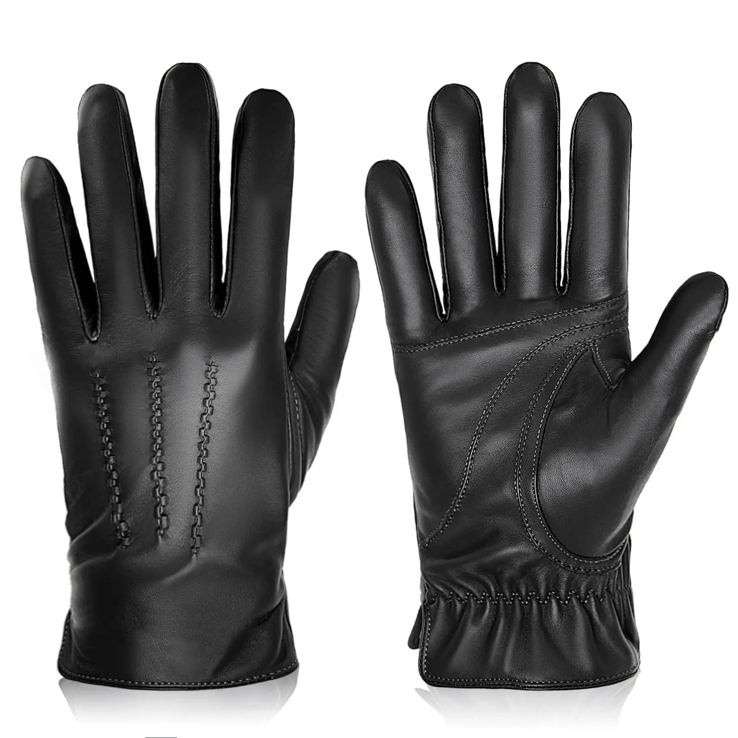 BISON DENIM Sheepskin Leather Gloves for Men Winter Warm Cashmere Lined Touchscreen Sport Gloves for Running Cycling Ski Driving cycling gloves running gloves leather gloves sports gloves male gloves warm gloves