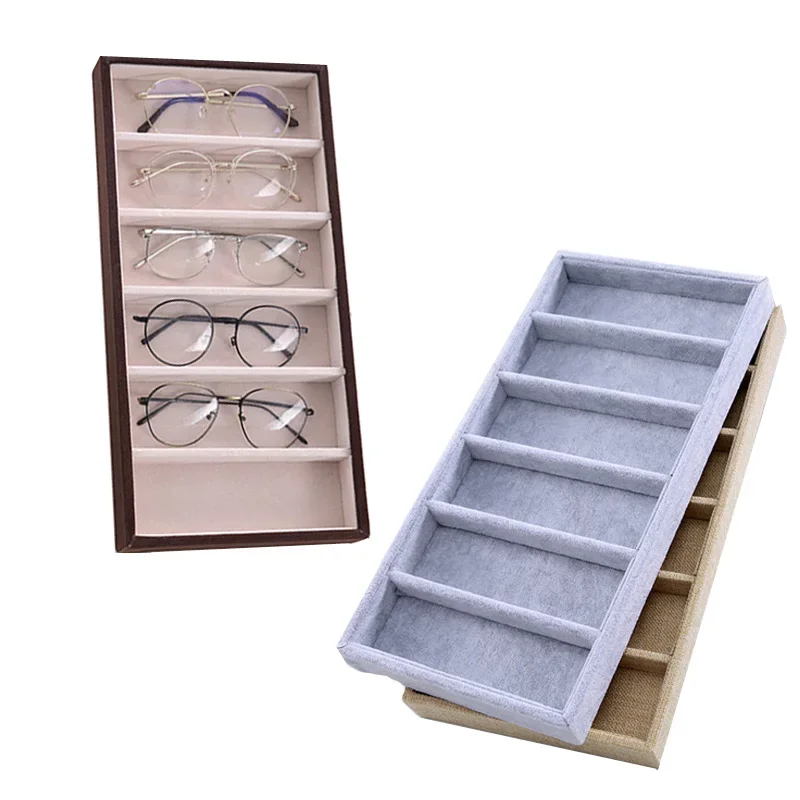 Hot Selling  Linen/Velvet 6Grids Sunglasses Display Box Jewelery Display Packaging Props Jewellery Organizer Tray FashionPacking