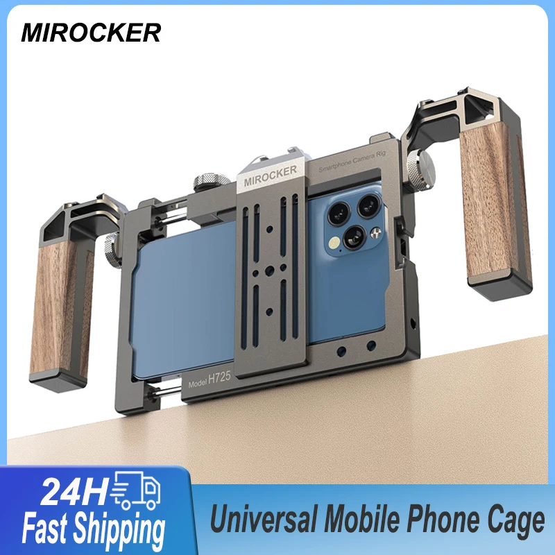 

Mirocker Universal Mobile Phone Cage with wooden Dual Handle for iPhone samsung Photography Video Rig for Tripod Light Grip