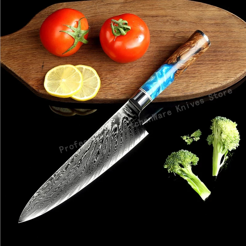 

Damascus Chef's Knife Stainless Steel Chopping Knife Meat Cleaver Household Slicing Knife Kitchen Cooking Knife