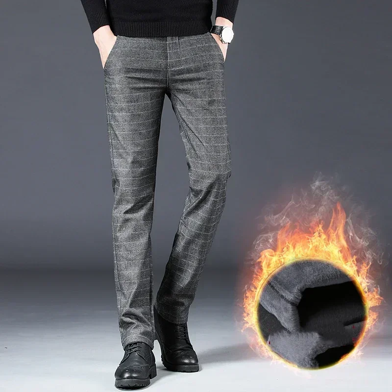 

Winter Fleece Jeans Men Warm Elastic Business Casual Thicken Cotton Straight cultivate one's moral character Denim Pants