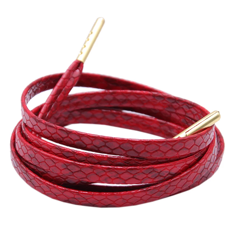 6 Colors Flat Snakeskin Snake Shoe Laces Luxury PU Leather LE ShoeLaces with Gold Metal Aglets for Leather Shoes Shoulder Bag