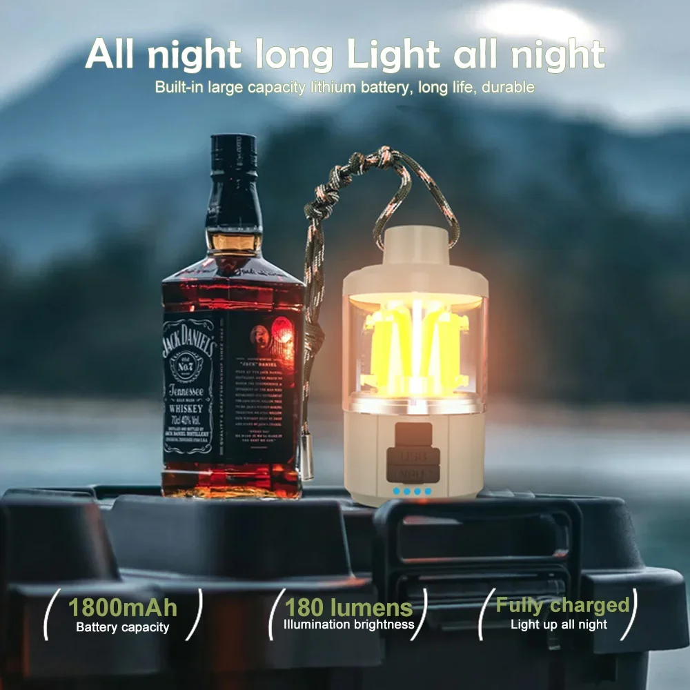 LED فانوس التخييم قابلة للشحن مصباح يدوي محمول ضوء العمل 5 طرق خيمة معلقة مصباح 8 خيوط ضوء في الهواء الطلق