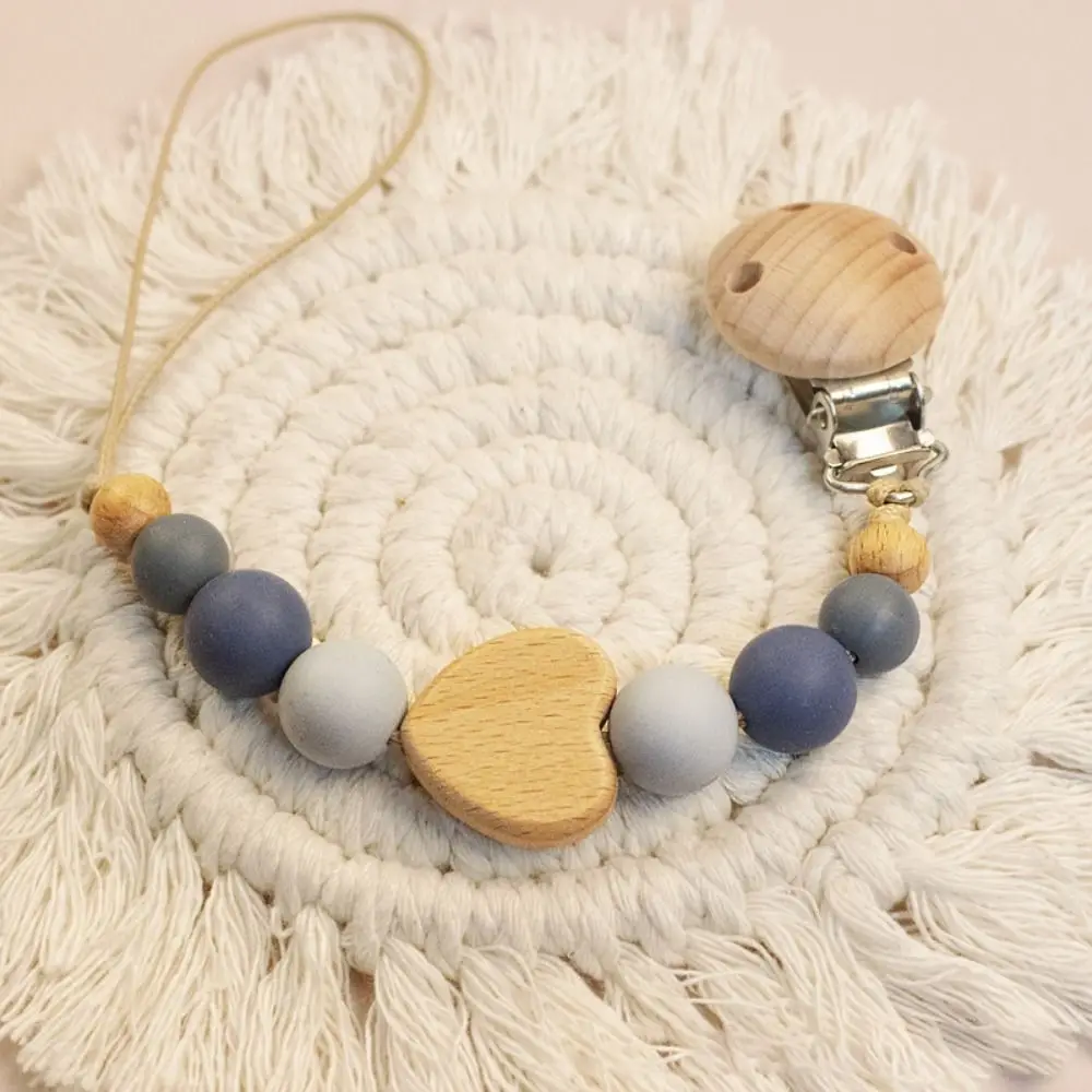 High Quality Silicone Baby Pacifier Clips Anti-drop Lightweight Soother Clip Chain Wooden Gift Teether Teething Toy Baby