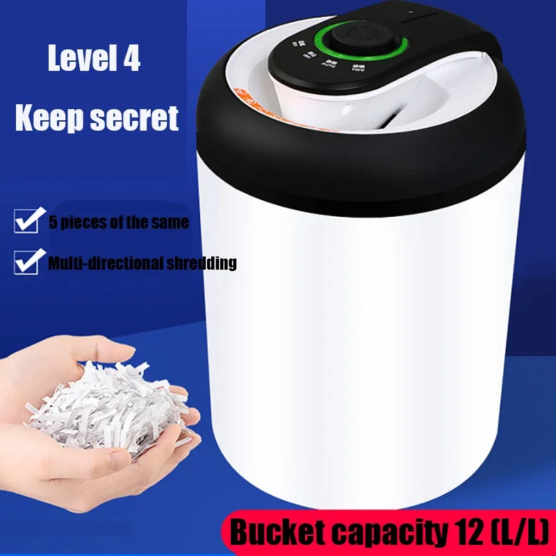 

12L Waste Paper Shredder Home Office Portable Granular Electric shredder Paper Scraps 4-level Mini A4 Data Desktop