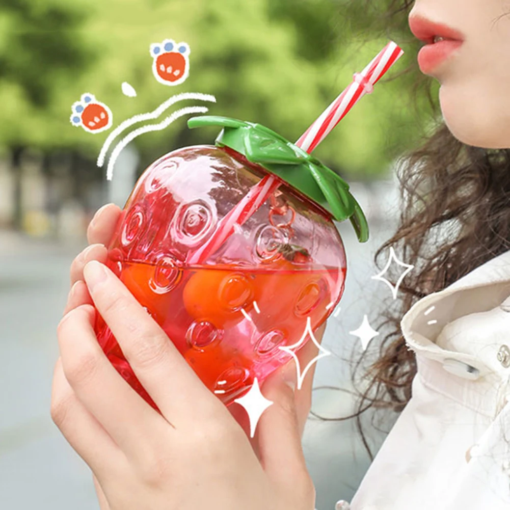Plastic Cup 1pc Hawaiian Pineapple Strawberry Shape Party Cup with Straw