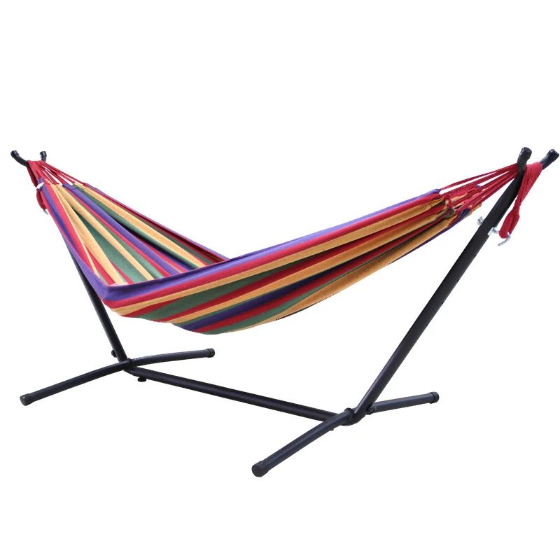 

Cotton Double Portable Camping Chair Swing Outdoor Single Woven Bed Stainless Hammock With Steel Hammock Stand