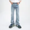 Male Japan Korea Style Vintage Denim Trousers Pant Men High Street Hip Hop Casual Hole Small Flare Jeans Pant 2