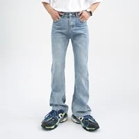 Male Japan Korea Style Vintage Denim Trousers Pant Men High Street Hip Hop Casual Hole Small Flare Jeans Pant 2