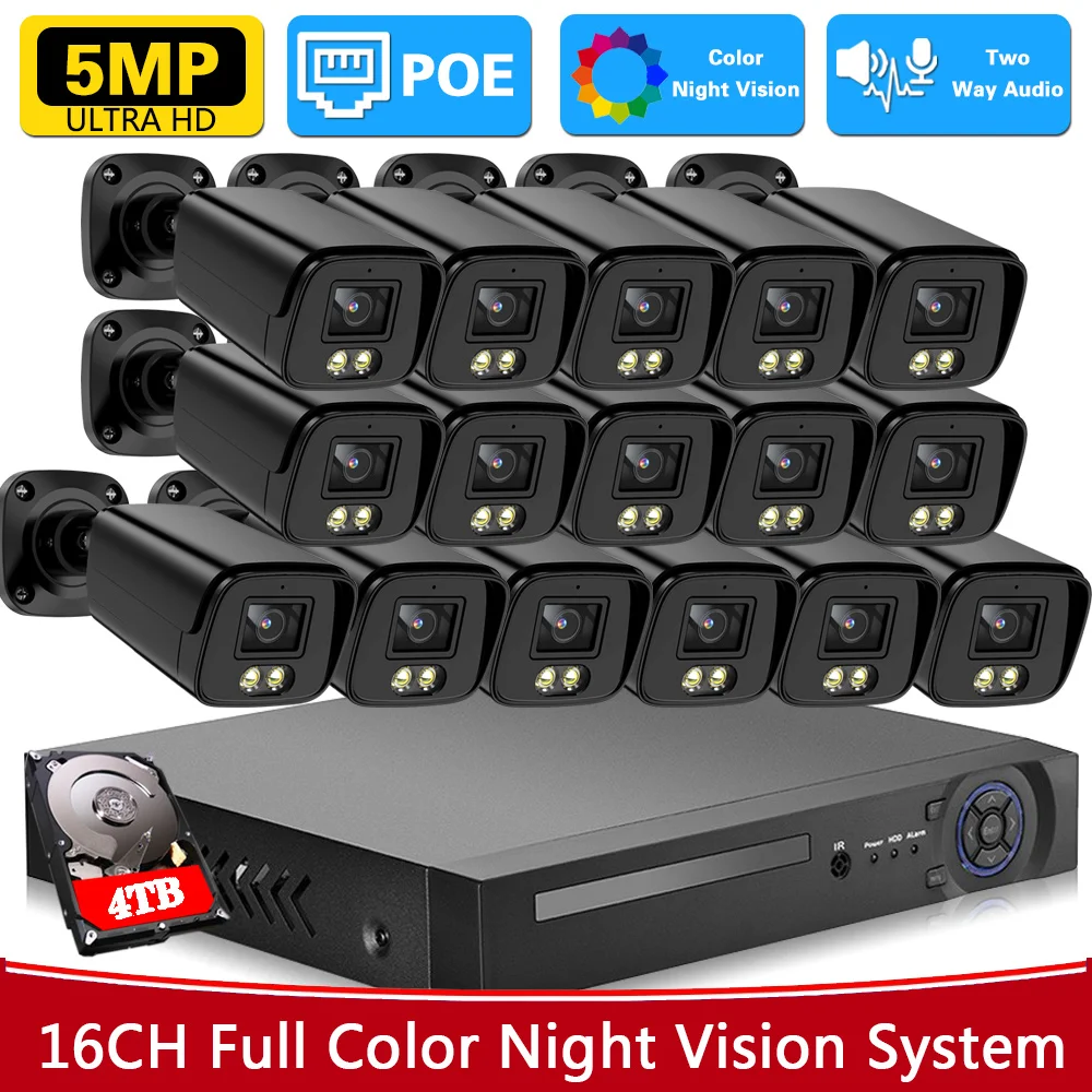 

CCTV IP Security Camera System 16CH 5MP POE NVR Kit Outdoor Waterproof Color Night Vision NVR Camera Video Surveillance Set 4K