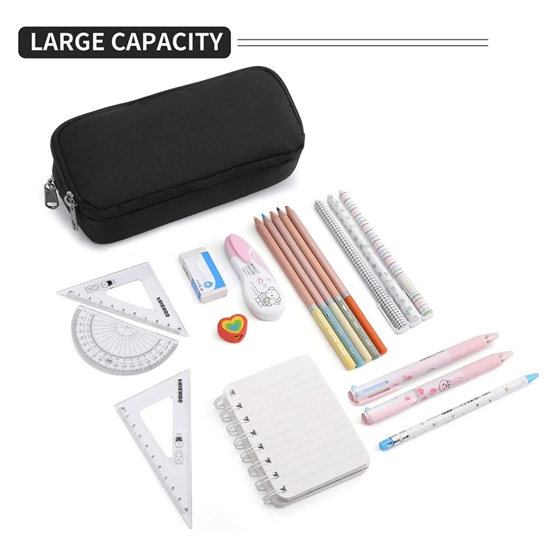 COFEST Large-capacity Pencil Case Solid Color Student Stationery Storage  Pencil Case Student Oxford Cloth Stationery Bag Black